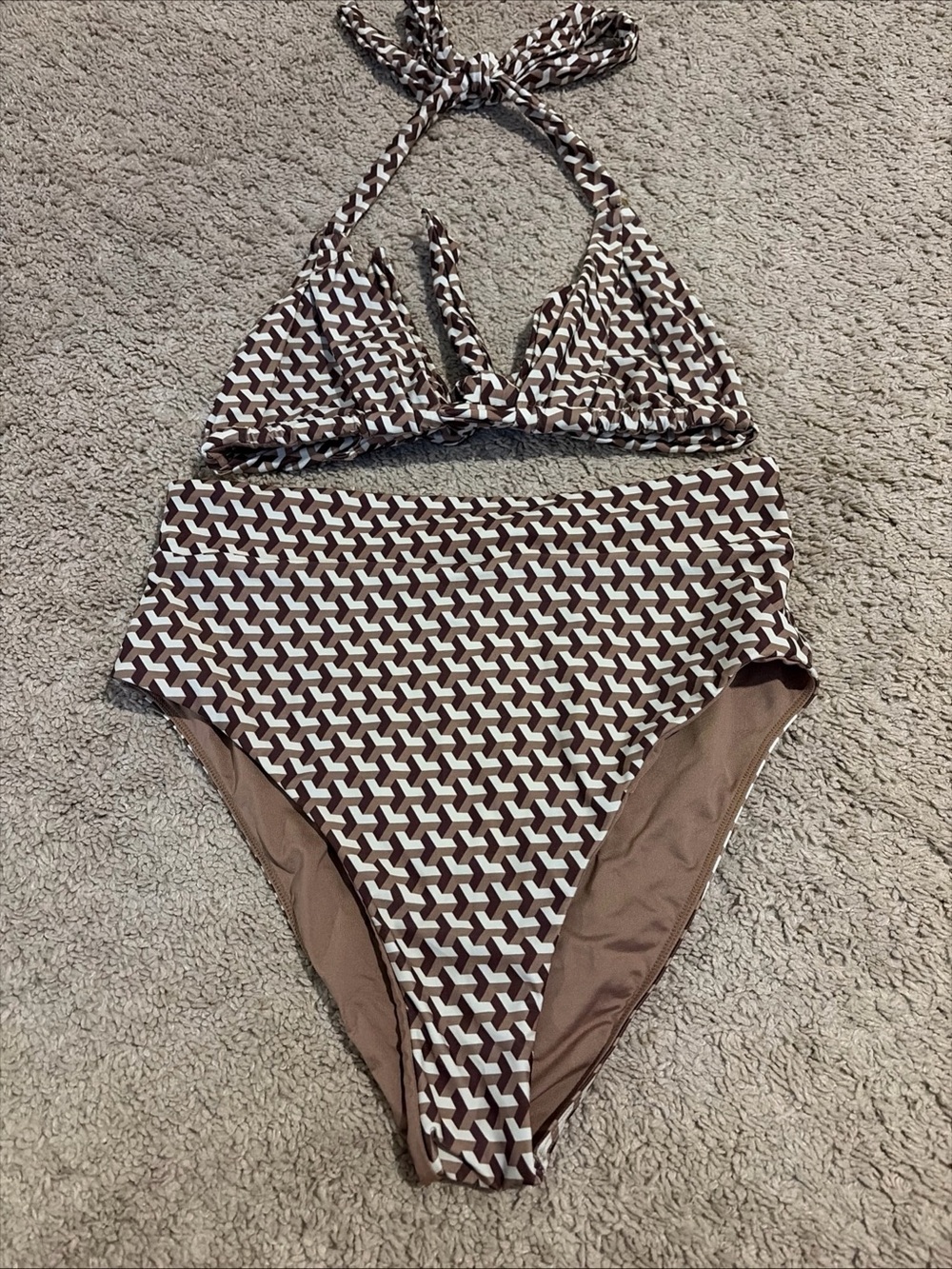 Monday Swimwear Morocco Top Sorrento Bottoms Brown Husk Geo Size Large